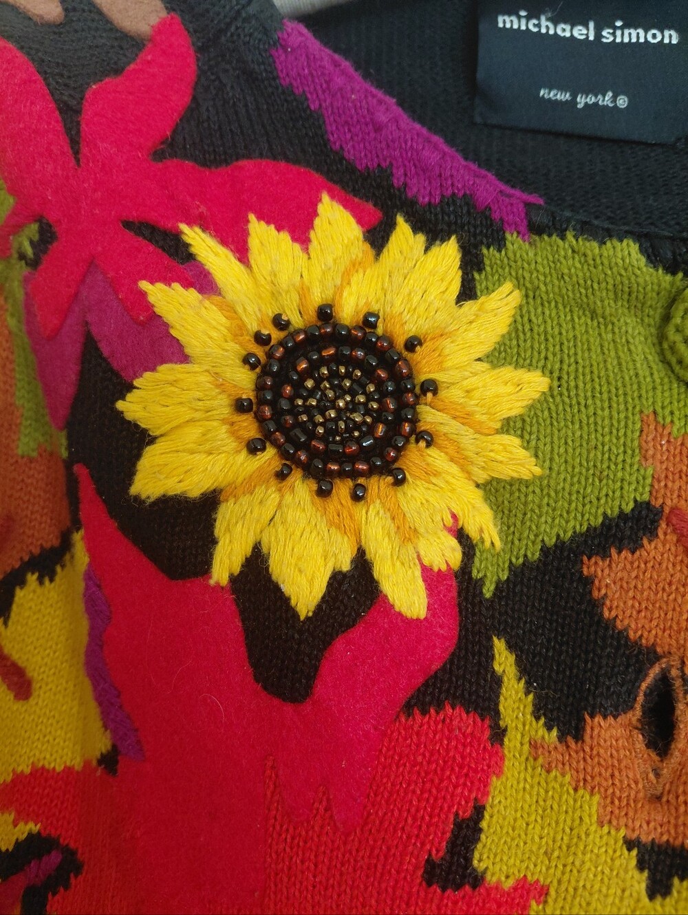 VINTAGE Michael Simon Sunflower Cardigan - Picture 3 of 10